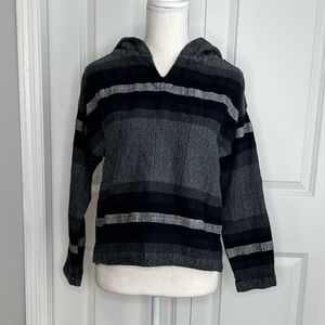 Lemlem Grey Blue Striped Hooded Sweater Cropped Wool Cotton Woven Hoodie Beachy